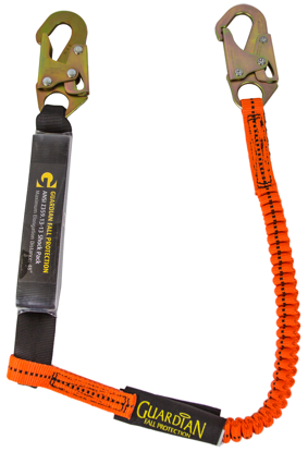 Guardian Tiger Tail Stretch Lanyard, 4.5 - 6 ft., Single Leg w/ Snap Hook