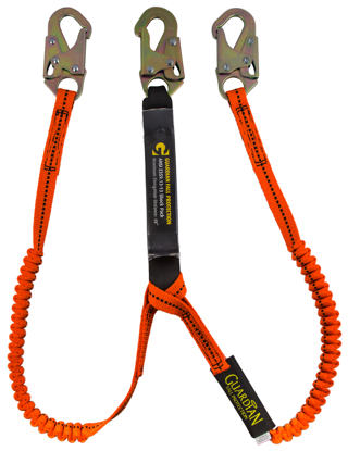 Guardian Tiger Tail Stretch Lanyard, 4.5 - 6 ft., Double Leg w/ Snap Hooks