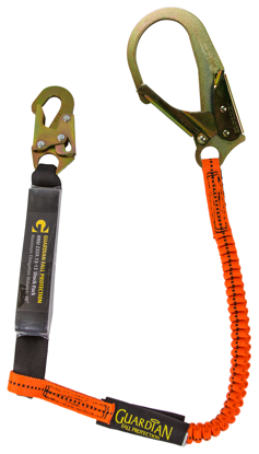 Guardian Tiger Tail Stretch Lanyard, 4.5 - 6 ft., Single Leg w/ Rebar Hook