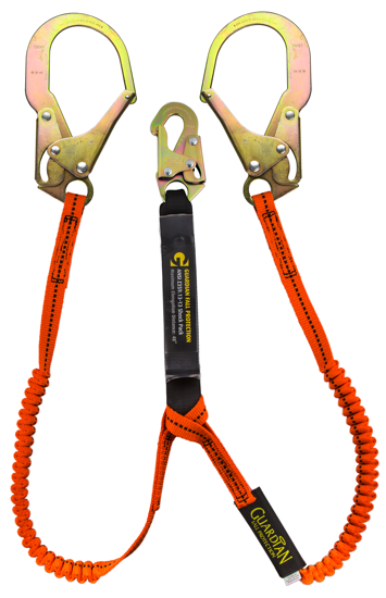 Guardian Tiger Tail Stretch Lanyard, 4.5 - 6 ft., Double Leg w/ Rebar Hooks