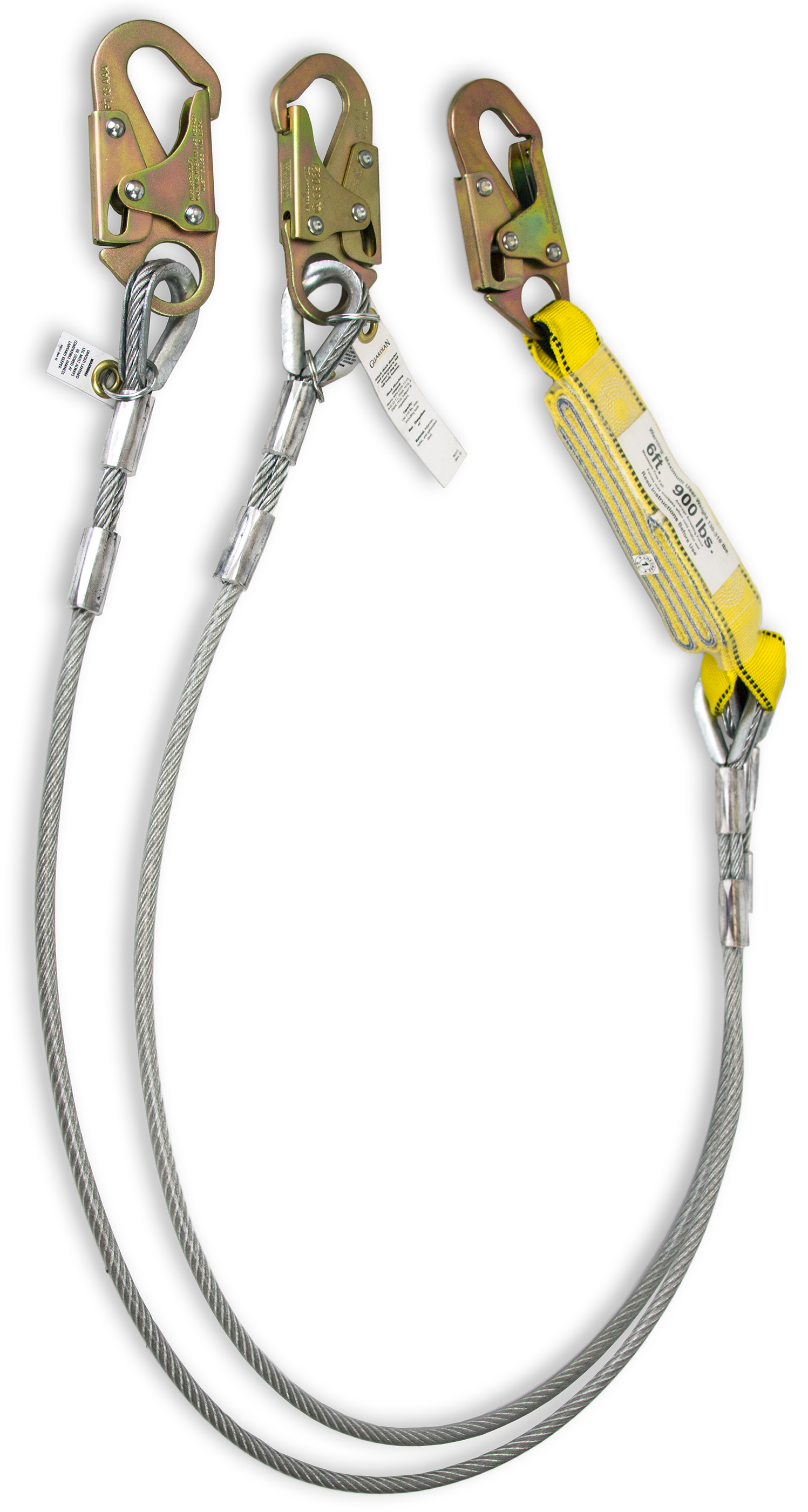 Guardian Fall Protection 01241 6-Foot Double Leg Cable Lanyard with Shock Absorber