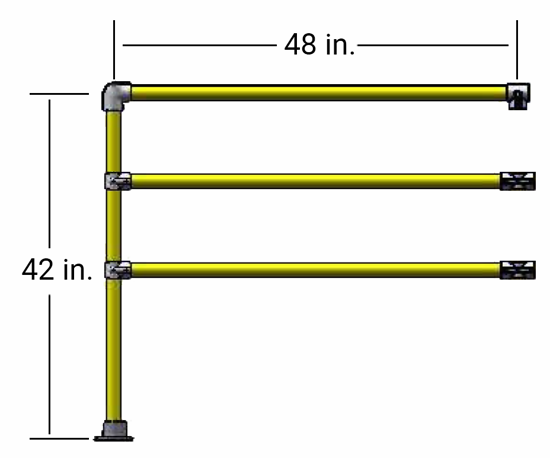 Safety Guard Handrail, 4 ft. Corner Extension, 3 Rails