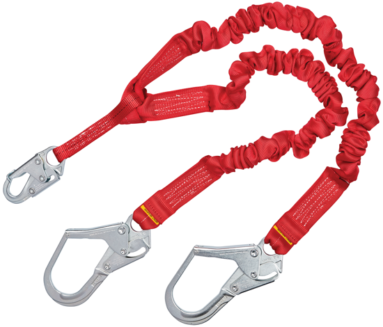 Protecta PRO Stretch Shock Absorbing Lanyard, 6 ft. Twin-Leg w/ Steel Rebar Hooks
